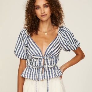 Navy Gingham Tie Top